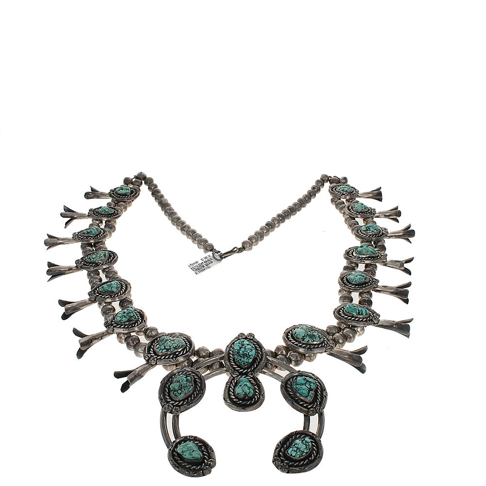 Navajo Sterling Silver & Turquoise Squash Blossom Necklace