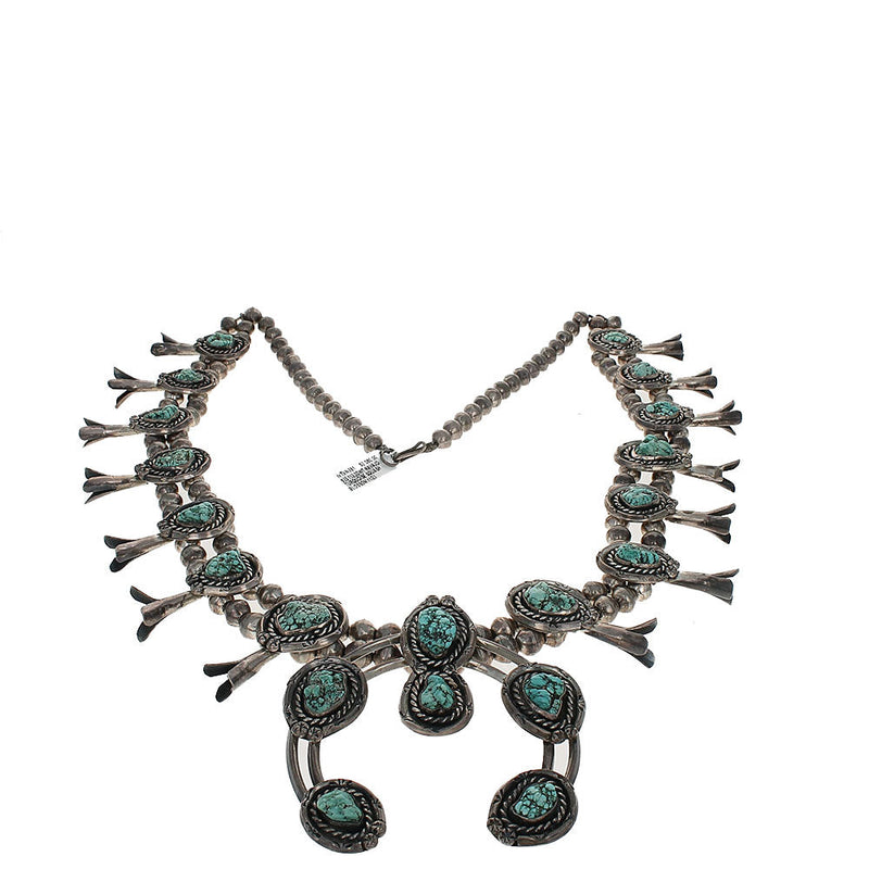 Navajo Sterling Silver & Turquoise Squash Blossom Necklace