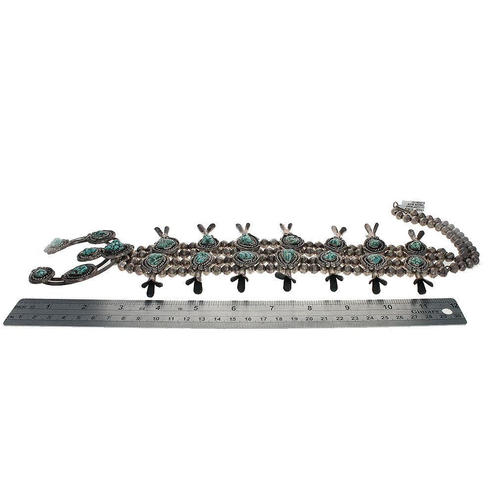 Navajo Sterling Silver & Turquoise Squash Blossom Necklace