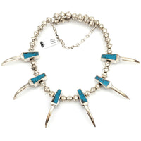 Navajo Sterling Silver Turquoise Inlay Claw Necklace