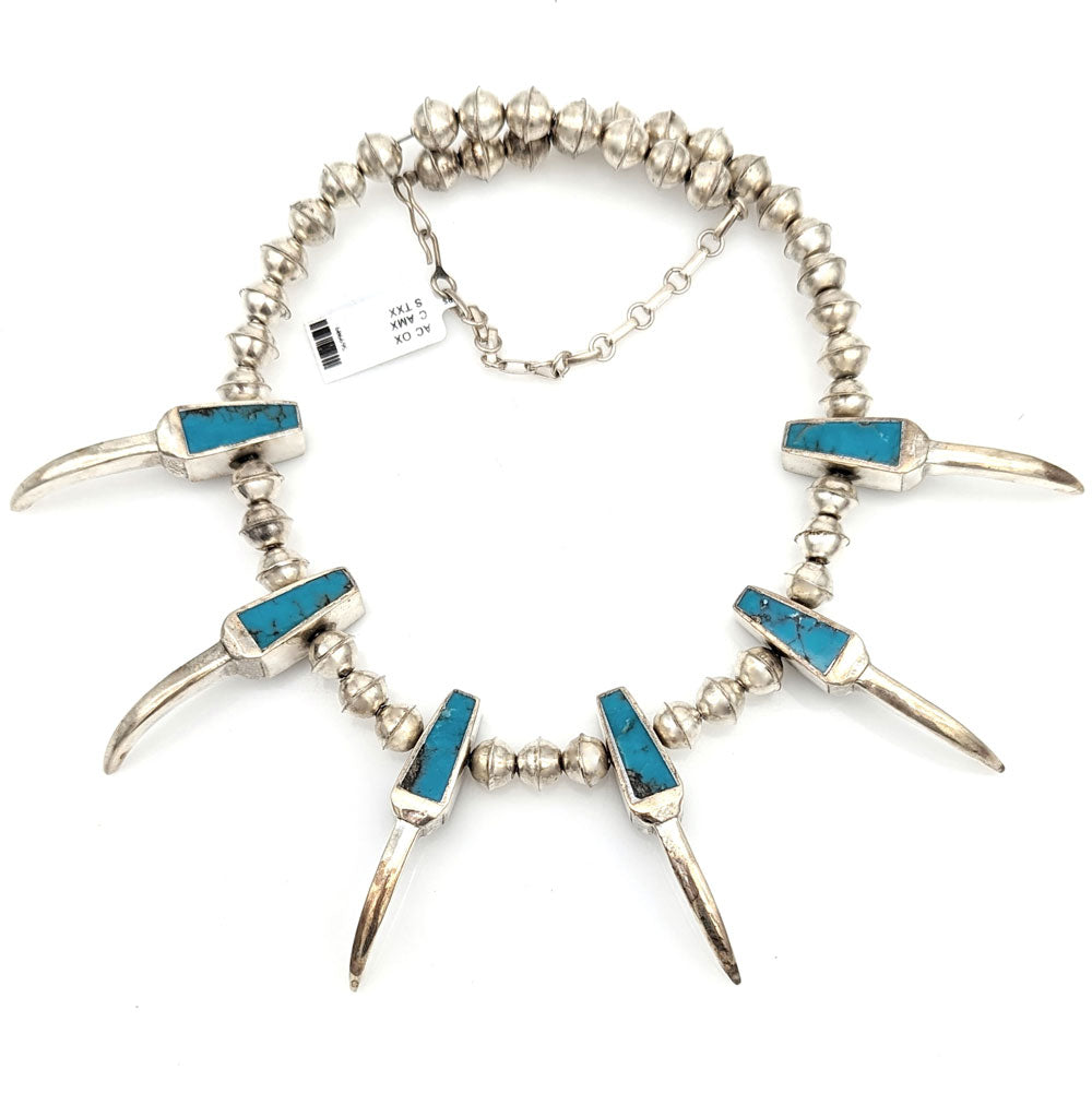 Navajo Sterling Silver Turquoise Inlay Claw Necklace