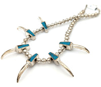Navajo Sterling Silver Turquoise Inlay Claw Necklace