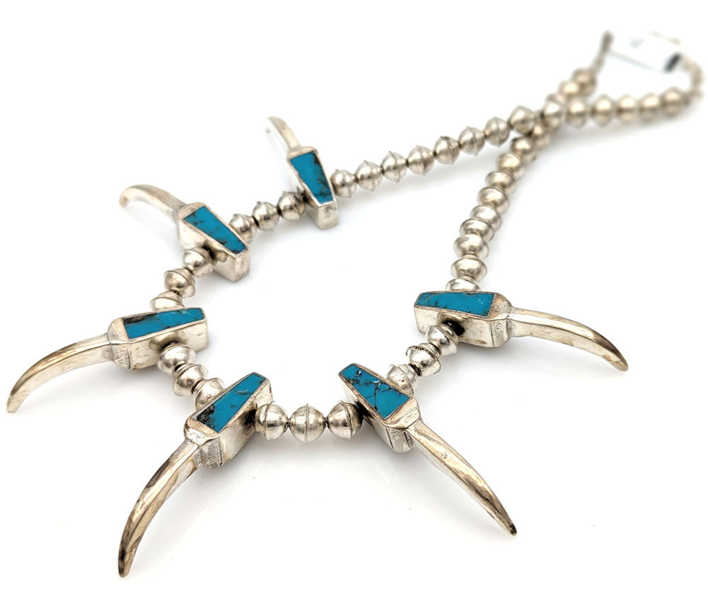 Navajo Sterling Silver Turquoise Inlay Claw Necklace