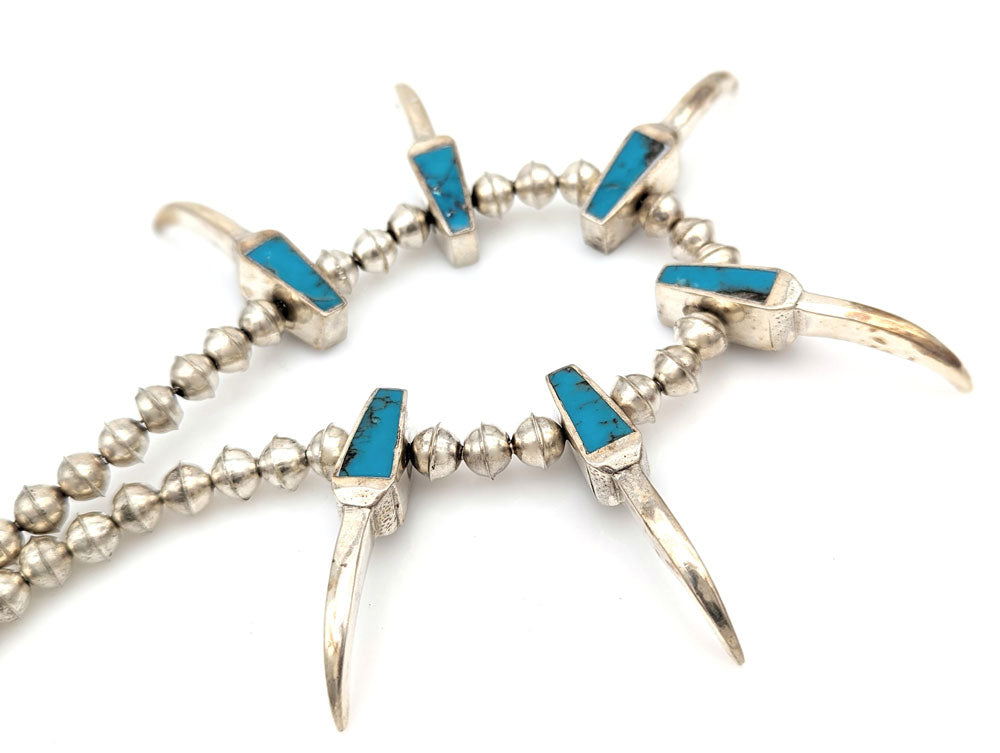 Navajo Sterling Silver Turquoise Inlay Claw Necklace