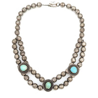 Navajo Sterling Silver Bead & Turquoise Necklace