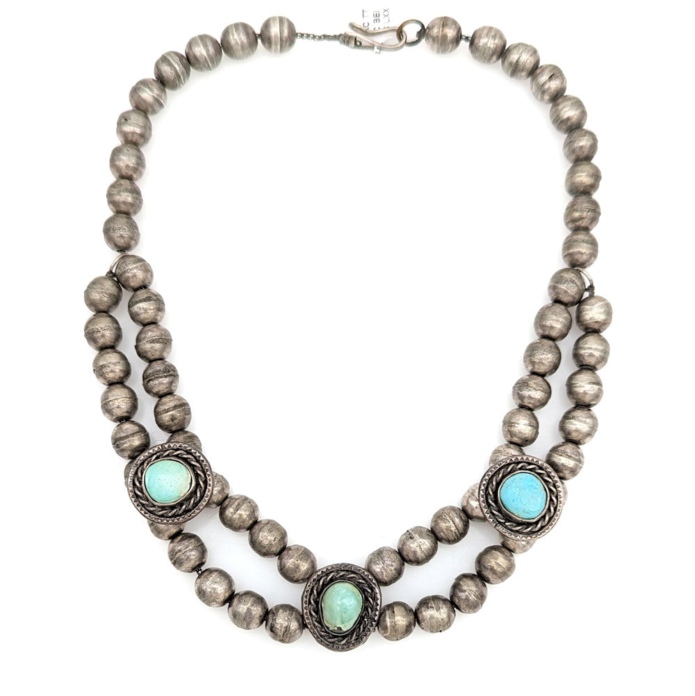 Navajo Sterling Silver Bead & Turquoise Necklace