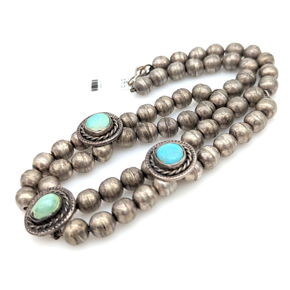 Navajo Sterling Silver Bead & Turquoise Necklace