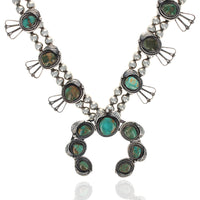 Navajo Johnnie Frank Sterling Silver & Turquoise Squash Blossom Necklace