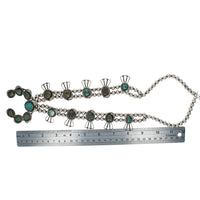 Navajo Johnnie Frank Sterling Silver & Turquoise Squash Blossom Necklace