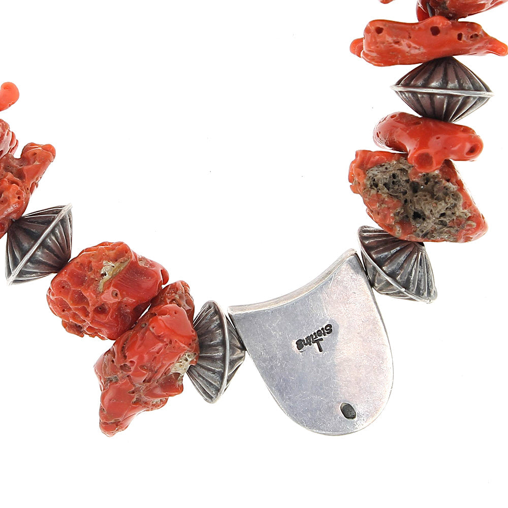 Navajo Sterling Silver Bead & Coral Necklace