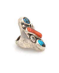 Navajo Sterling Silver Turquoise & Coral Ring