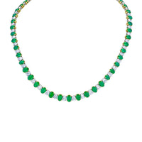 Alternating Oval Diamond and Emerald Necklace