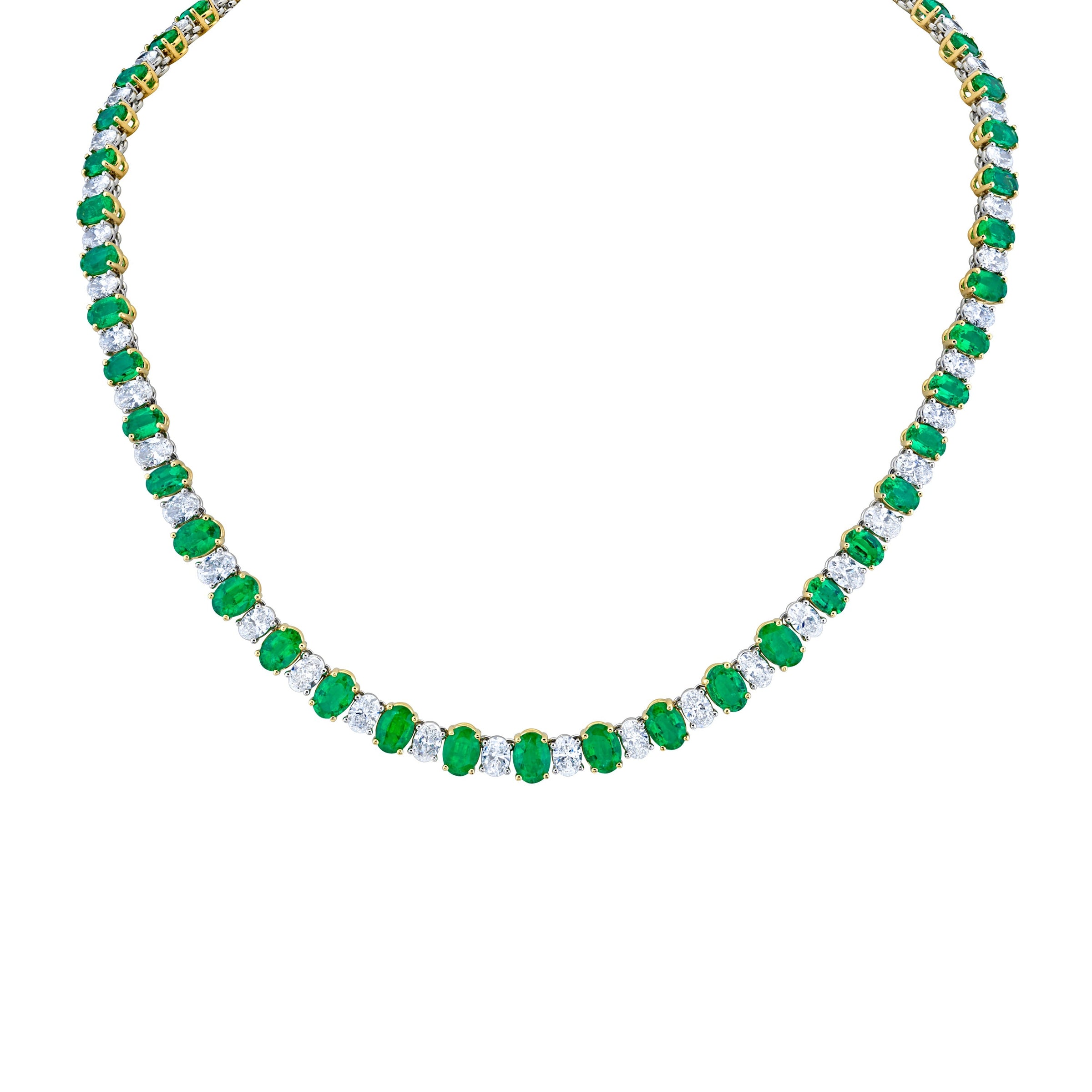 Alternating Oval Diamond and Emerald Necklace