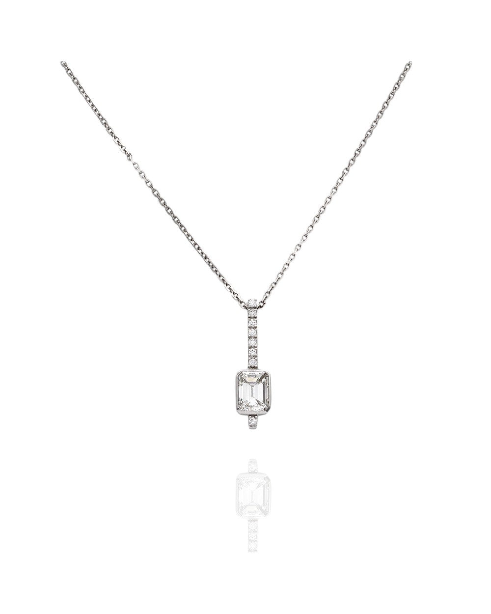 Emerald Cut Diamond Drop Pendant in 18kw