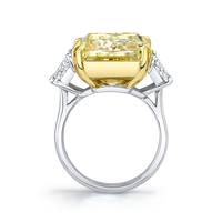 18.88 Carat Radiant Fancy Intense Yellow Diamond 3-stone Ring
