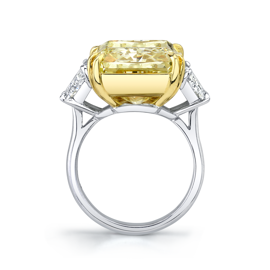 18.88 Carat Radiant Fancy Intense Yellow Diamond 3-stone Ring