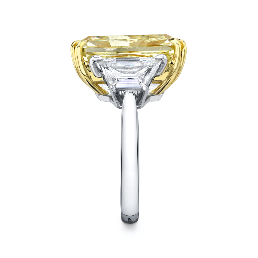 18.88 Carat Radiant Fancy Intense Yellow Diamond 3-stone Ring