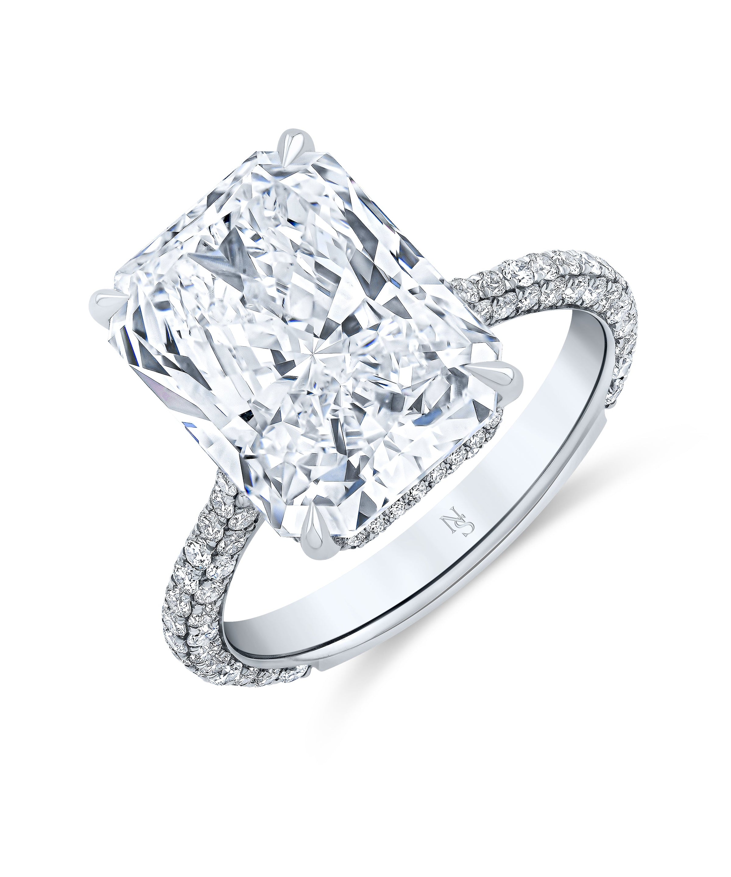 7.08 Carat Radiant Diamond Ring with Pave Band