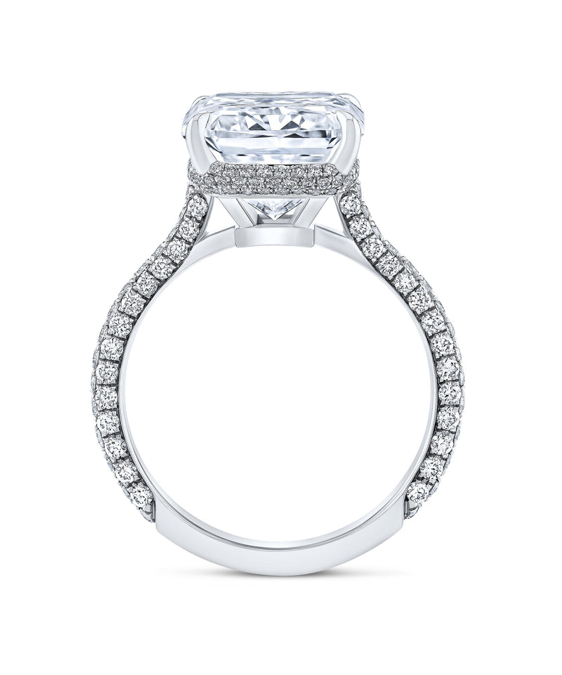 7.08 Carat Radiant Diamond Ring with Pave Band