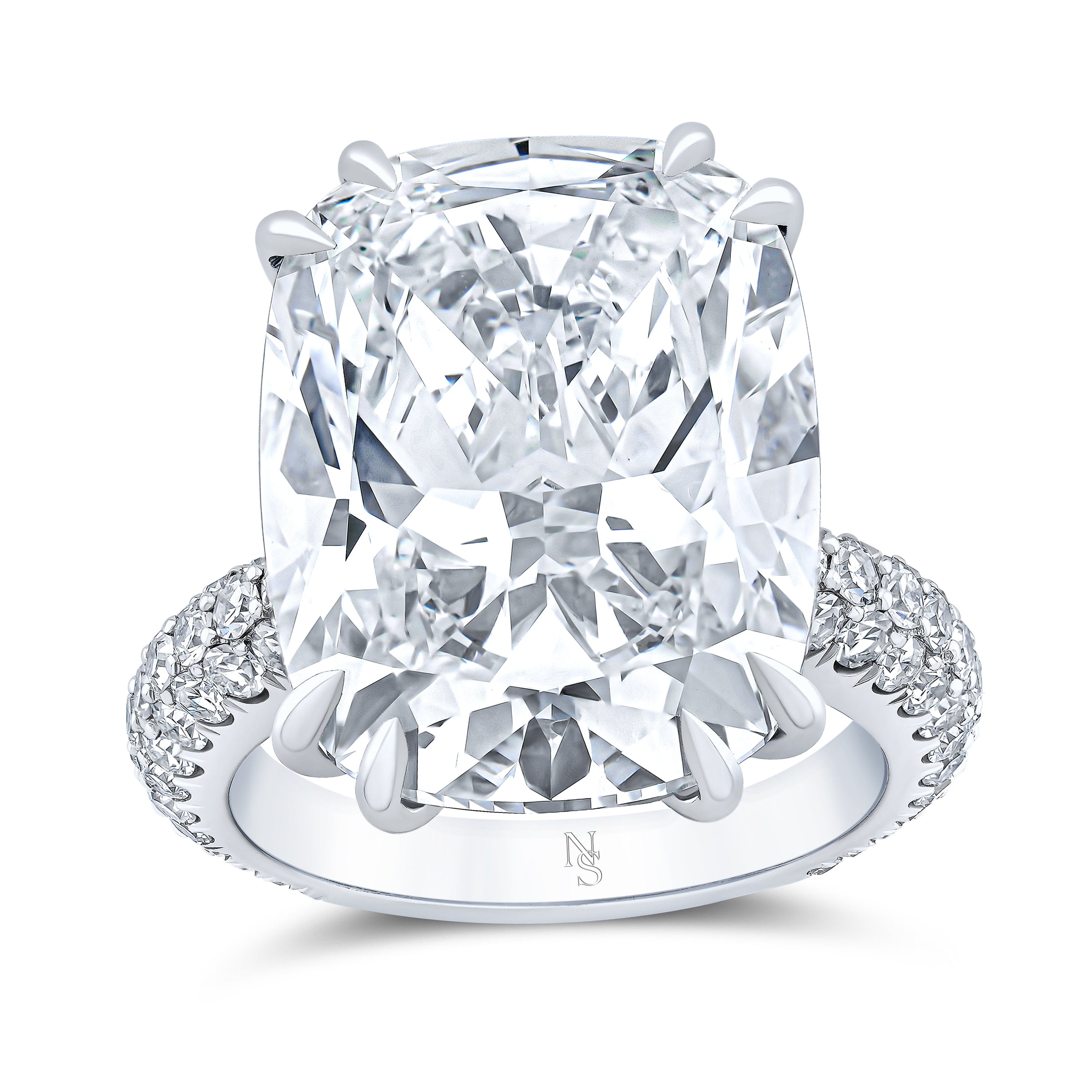 15.09 Cushion Diamond Ring with Pave Band