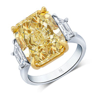 10.70 Carat Fancy Yellow Radiant Three Stone Diamond Ring
