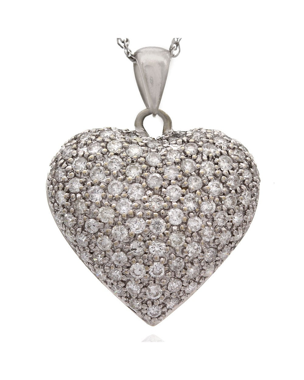 Diamond Pave Puffed Heart Pendant in White Gold