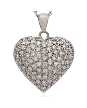 Diamond Pave Puffed Heart Pendant in White Gold