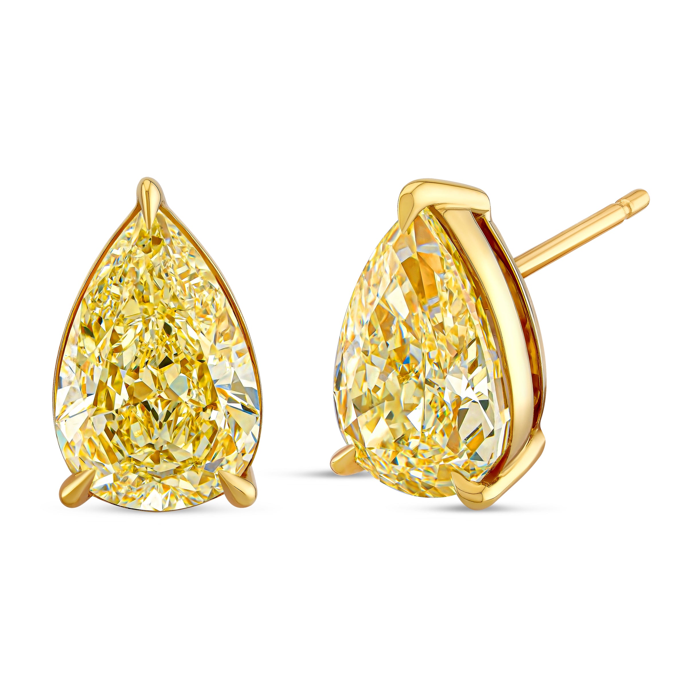 6.55 Carat Fancy Yellow Pear Diamond Studs