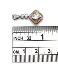 Beaudry 18kw/Plat Pink and White Diamond Pendant with Asscher Center