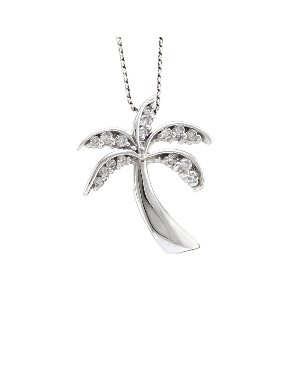 Diamond Palm Tree Pendant in White Gold