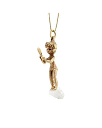 Ruser Freshwater Pearl Cherub with Mirror Pendant in Yellow Gold