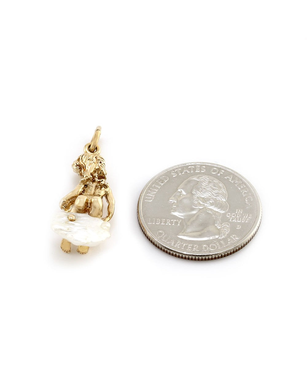 Ruser Freshwater Pearl and Sapphire Cherub Pendant in Yellow Gold