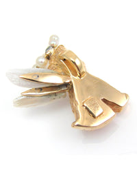 Ruser Freshwater Pearl and Sapphire Dog Cherub Pendant in Yellow Gold