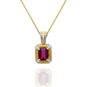 Rubellite Tourmaline and Diamond Drop Pendant
