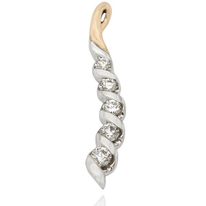 14K Two Tone Curved Diamond Drop Pendant