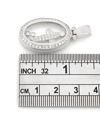 Oval Shaped Diamond Pendant with Center Cross Diamond Pendant in 18k White Gold