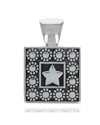 Star and Dots Antique Detail Square Pendant in Silver