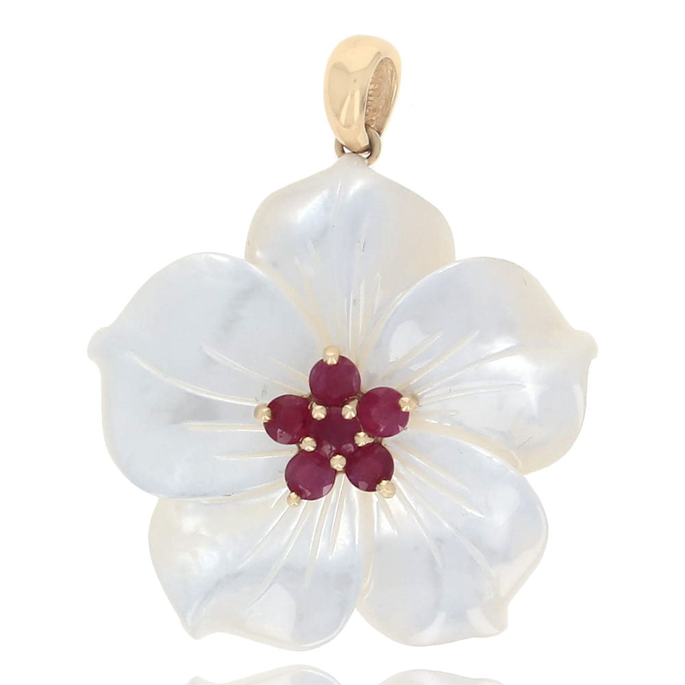 Mother of Pearl and Ruby Flower Pendant