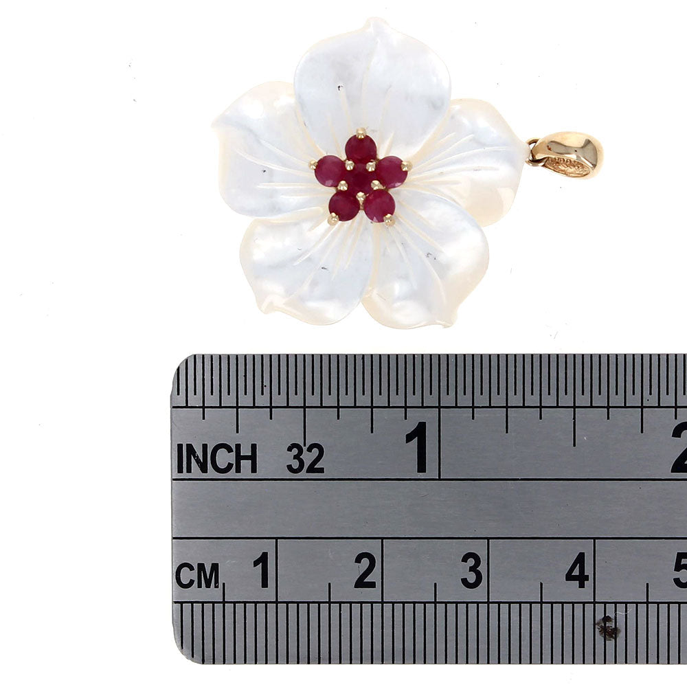 Mother of Pearl and Ruby Flower Pendant