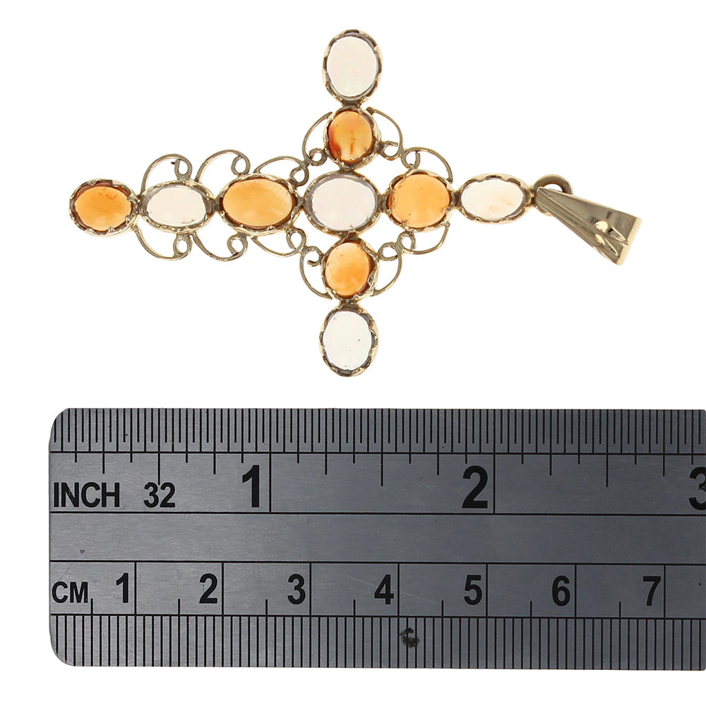Oval Orange and White Jelly Opal Cross Pendant