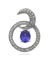 Tanzanite and Diamond Crescent Circle Drop Pendant in White Gold
