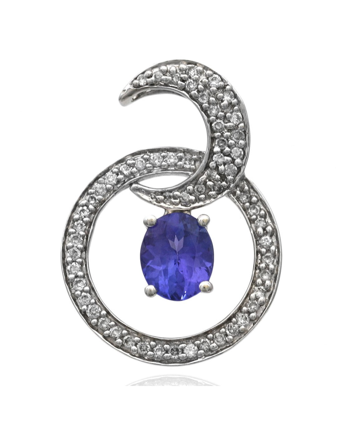 Tanzanite and Diamond Crescent Circle Drop Pendant in White Gold