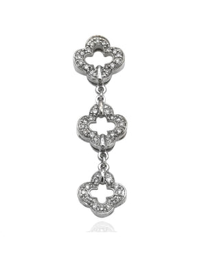 Diamond Open Quatrefoil Graduated Drop Pendant in White Gold