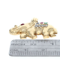 Ruby, Sapphire, Emerald, and Diamond Elephant Pendant in Yellow Gold