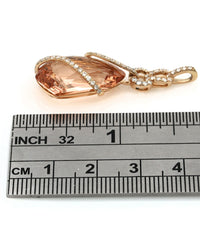 Diamond Wrapped Morganite Drop Pendant