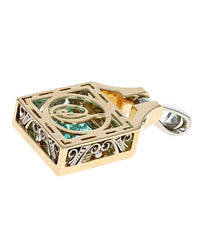 Blue Green Tourmaline and Diamond Pendant