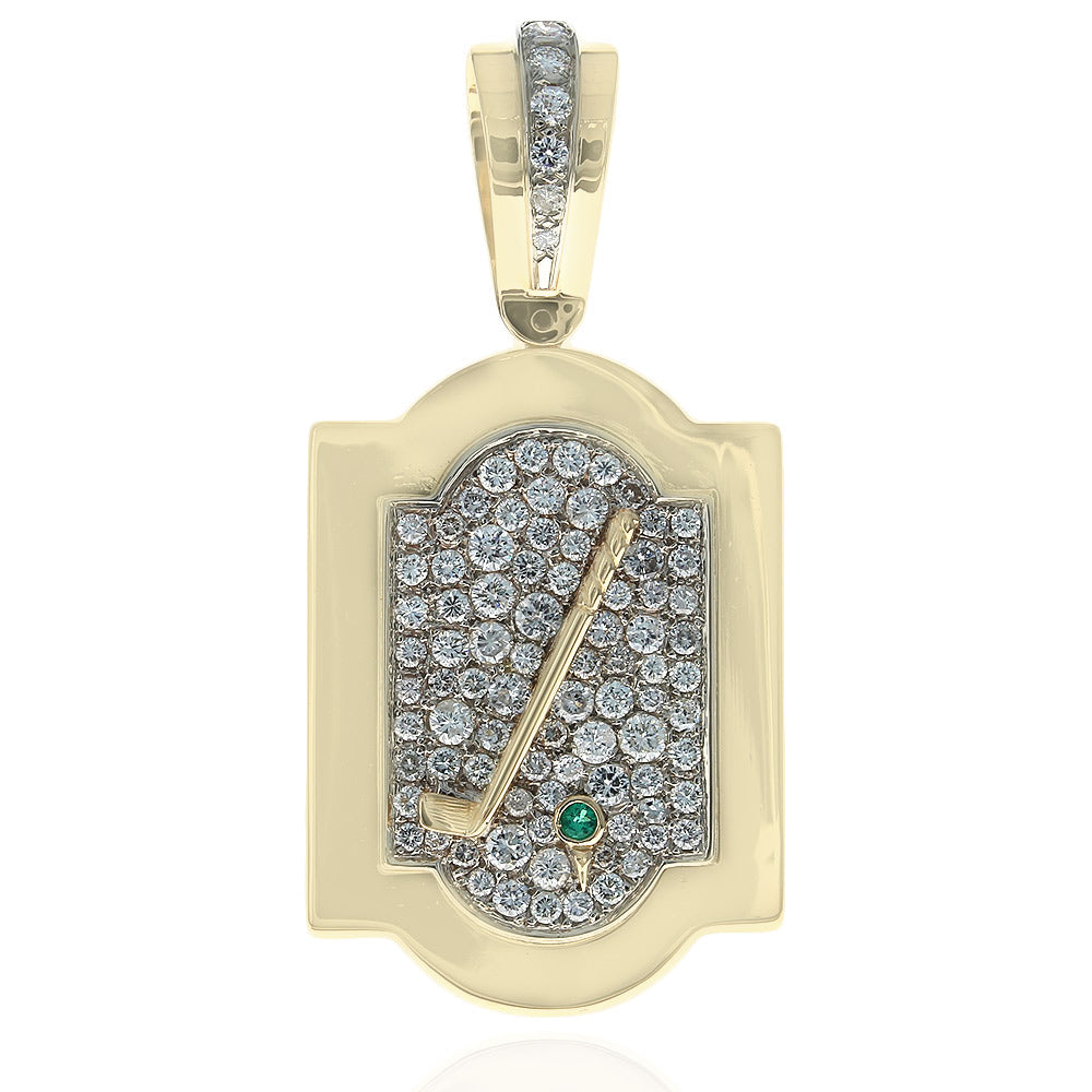 Diamond Pave and Emerald Golf Motif Framed Pendant