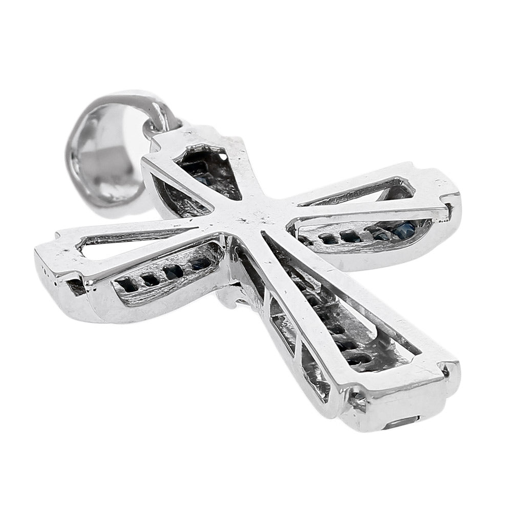 Blue Sapphire and Diamond Cross Pendant