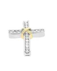 Diamond X Cross Pendant in White and Yellow Gold