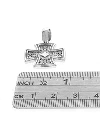 Open Scroll Milgrain Accent Byzantine Cross in White Gold